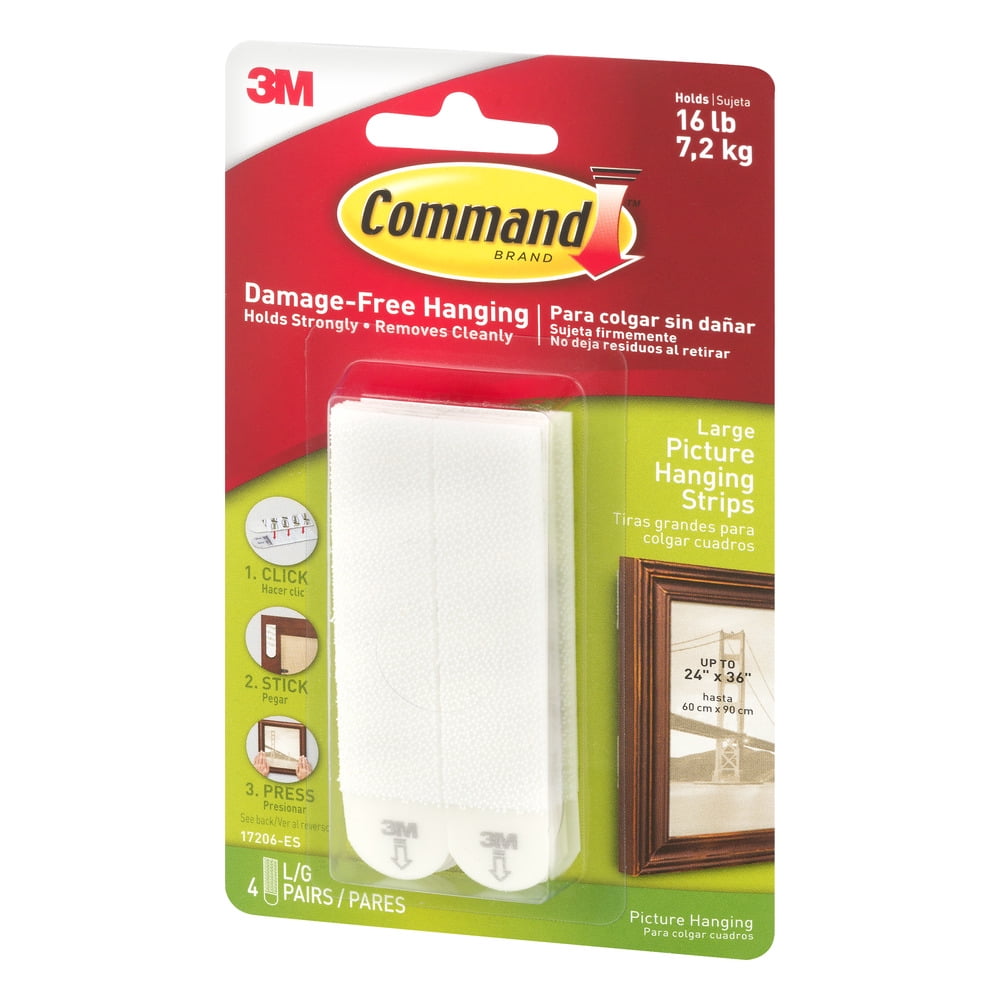 3M 17206 Picture Hanging Strips, .5 in. x 3.63 in., White, 4Pack