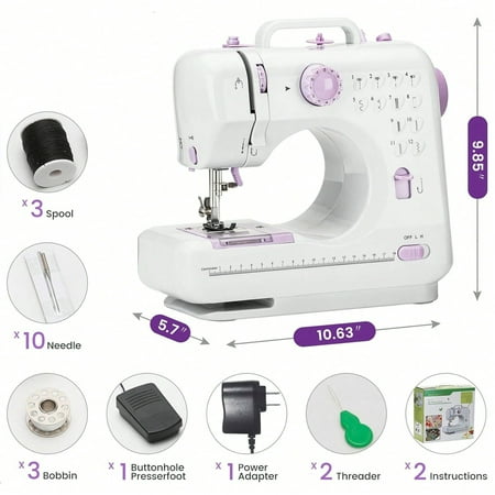 Portable Electric Sewing Machine Professional, Mini Sewing Machine For Beginners, Built-In 12 Sewing Patterns, Easy To Operate, Lightweight And Portable, Dual Power Modes, Reverse Sewing, Suitable Fo