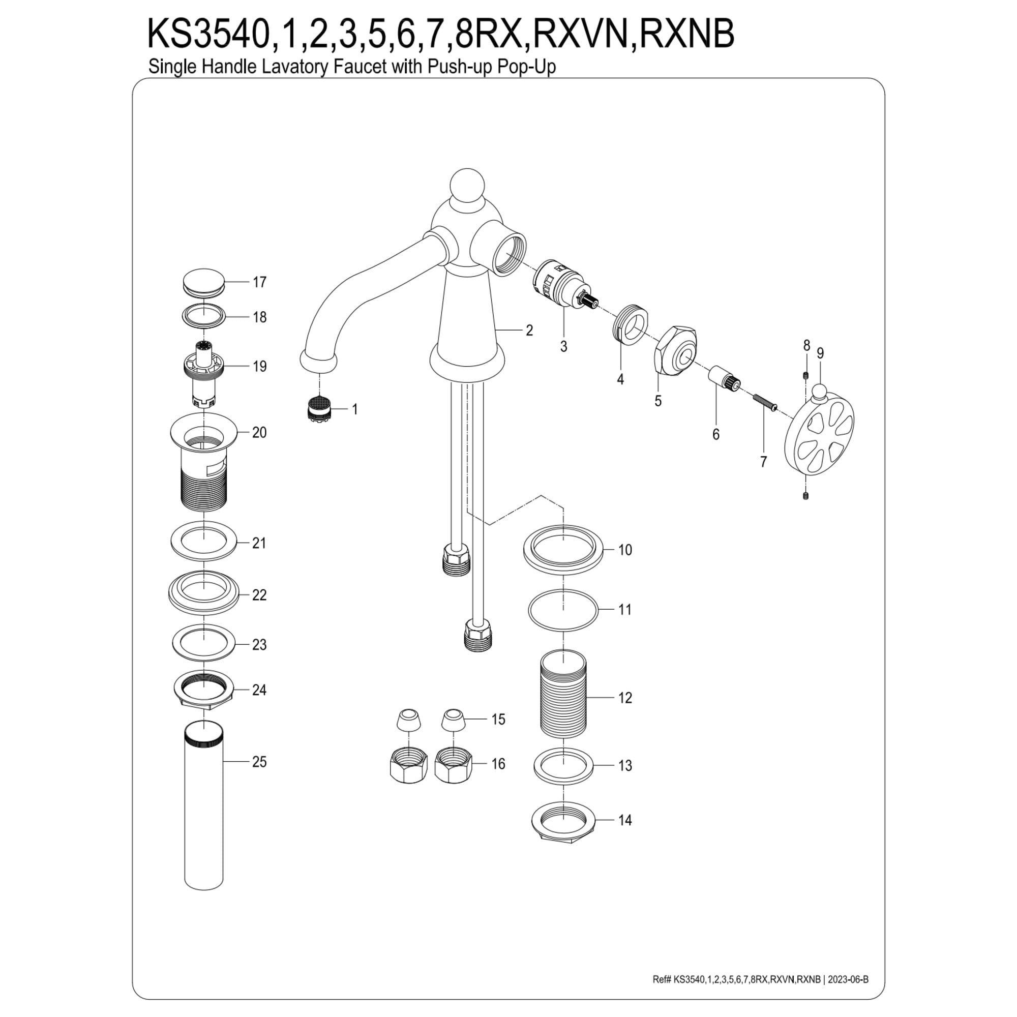 Kingston Brass KS3547RX Belknap One-Handle Single-Hole Bathroom Faucet with Push Pop-Up Drain, Brushed Brass