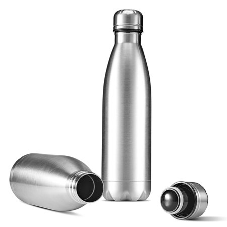 ShopoKus Stainless Steel Water Bottle - Set of 2 (17-Oz.) Double-Wall Vacuum Insulated Water Bottle, Keeps Drinks Hot for 12 Hours, Cold for 24 Hours BPA FREE Rust Proof, Sweat Proof, Leak