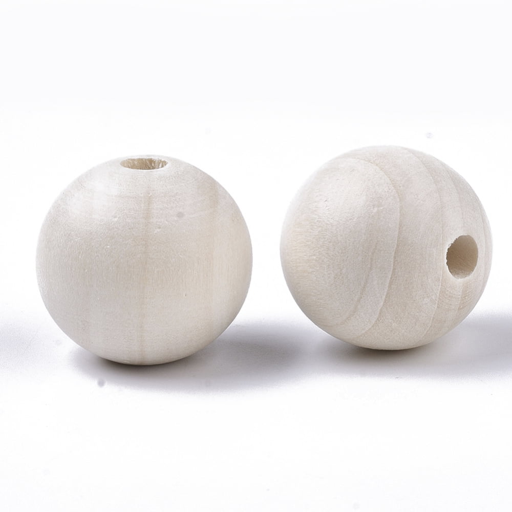 200pcs Natural Unfinished Wood Beads Waxed Wooden Beads Smooth Surface Round Macrame Beads Large Hole Beads Floral White 25mm Hole: 6~7mm