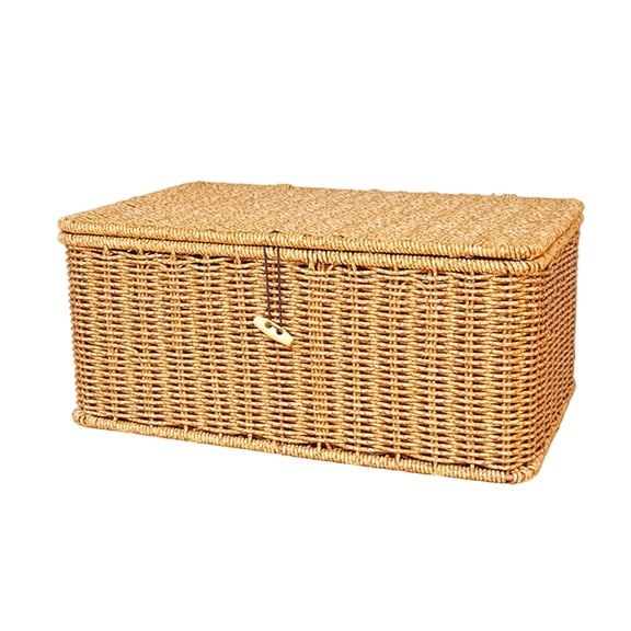 YAFABROO Plastic Wicker Storage Box with Lid, Handwoven Organizer Bin for Closet, Desk, Shelf โ Farmhouse