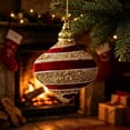 thumbnail image 7 of Burgundy Red and Gold Striped Christmas Ball Ornament, Style C, Glitter Hanging Decoration for Holiday Tree and Home Decor, 7 of 7