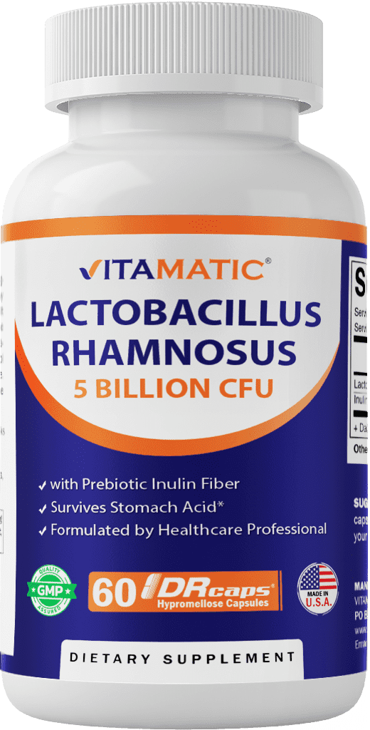 (3 pack) Vitamatic Lactobacillus Rhamnosus 5 Billion per DR Capsule (10 Billion Per 2 Capsules) - 60 Count - Advanced Digestive & Immune Support - Made with Prebiotic Inulin Fiber