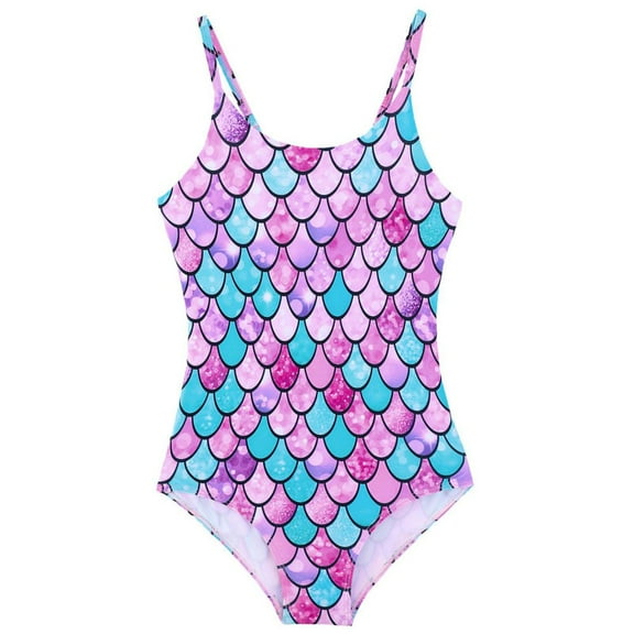 GYRATEDREAM Toddler Baby Girls One Piece Swimsuits Kids Mermaid Ruffle Bathing Suits Quick Dry Adjustable Spaghetti Straps Swimwear for 4-12 Years