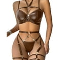 thumbnail image 1 of Sexy Pu Leather Strappy Underwire Garter Belt Lingerie Set, 1 of 5