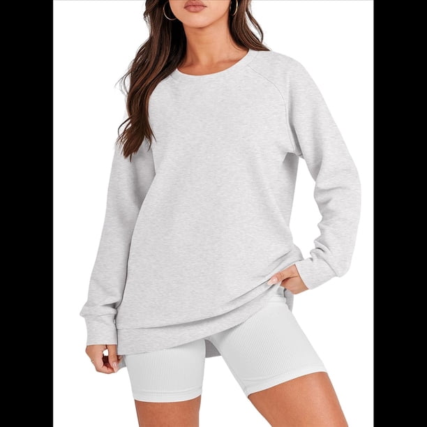 Sudaderas de Gran Tamaño para Mujer, Cuello Redondo, Larga, Sudaderas con Cremallera Lateral, Ropa de Otoño 2025 Gris L