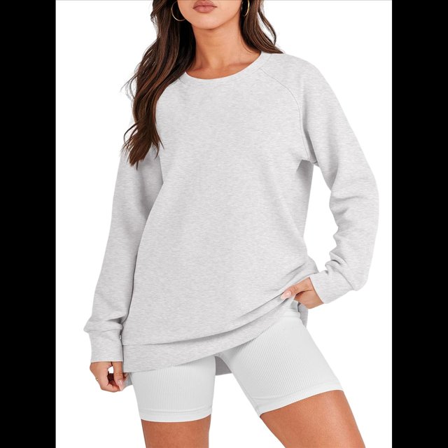 Sudaderas de Gran Tamaño para Mujer, Cuello Redondo, Larga, Sudaderas con Cremallera Lateral, Ropa de Otoño 2025 Gris L