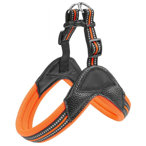 Arnés para perros sin tirones, ultrasuave, transpirable, acolchado, para mascotas, 2 botones ajustables, arnés reflectante 3M para mascotas para perros (L, naranja brillante)