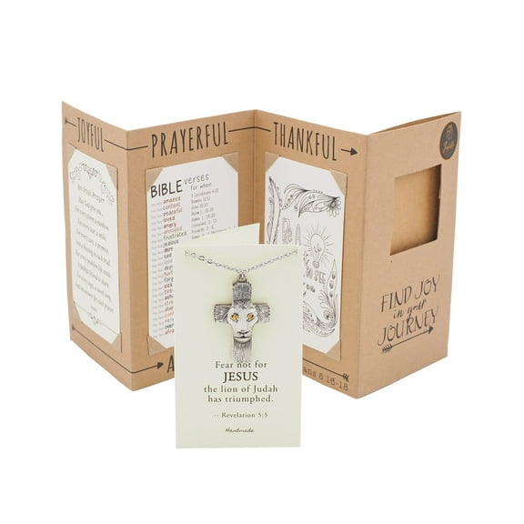 Joyfulle Lion of Judah on Cross Pendant Necklace, Handmade Gifts for Women with Inspirational Greeting Card