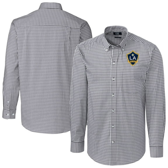 Men's Cutter & Buck  Charcoal LA Galaxy Big & Tall Easy Care Stretch Gingham Long Sleeve Dress Top