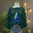 thumbnail image 5 of Yteetum Women's Christmas Crewneck Sweatshirts Oversized Christmas Tree Print Pleated Ruffle Trim Pullover Hoodless Sweatshirts Womens Casual Xmas Graphic Round Neck Loose Lantern Sleeve Sweatshirts, 5 of 5