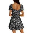 thumbnail image 2 of Low Wide Neck Women Short Sleeve Flower Printing Elastic Bohemian Mini Dress, 2 of 2
