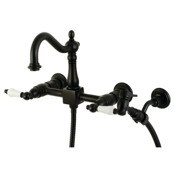 Kingston Brass Ks1260plbs Heritage Wall Mount Bridge Kitchen Faucet With Sprayer Matte Black Com - Wall Mounted Bridge Kitchen Faucet With Sprayer Kingston Brass Ks1260plbs Heritage Wall Mount Bridge Kitchen Faucet With Sprayer Matte Black Com - Wall Mounted Bridge Kitchen Faucet With Sprayer