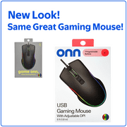 onn Wired USB Gaming Mouse with Adjustable DPI, Backlit, 7 Buttons Black
