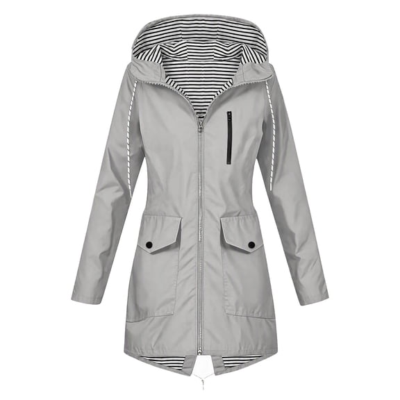 Edvintorg Rain Jacket Women Waterproof Raincoat with Hooded Outdoor Hiking Long Sleeve Zip up Windbreaker Plus Size Fashion Clothing Gray S-3XL