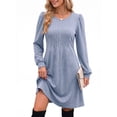 thumbnail image 3 of MOYIKO Long Sleeve Fall Dresses for Women Pleated Crew Neck Dress Casual Fashion Dresses with Pockets, 3 of 7