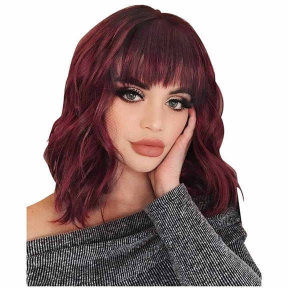 Wig Synthetic Wavy Hair Short Wavy Hair Wig Short Curly Hair with Bangs Fashion Cos Wig Women'S Wig