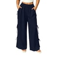 thumbnail image 3 of ThriftyPlait Womens Plus Size Baggy Pants Cotton Ruched Casual Flowy Pants Loose Fit High Rise Pants Drawstring Wide Leg Elastic Waist Trousers, 3 of 7