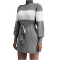 thumbnail image 1 of Bigersell Robe de Soirée Femme Manches Courtes Décontractée Ample Rayée Robe Chandail Tricotée Robe Boutonnée pour Femme Robes Plus Faux-Wrap, Style 28792, Gris P, 1 of 3