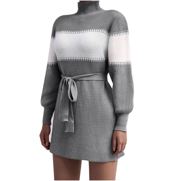 Henpk Summer Dresses for Women Striped T Shirt Dress Casual Midi Dress Short Sleeve Sundress with Pockets Fashion Casual Loose Stripe Splicing Sweater Knit Dress Gray L