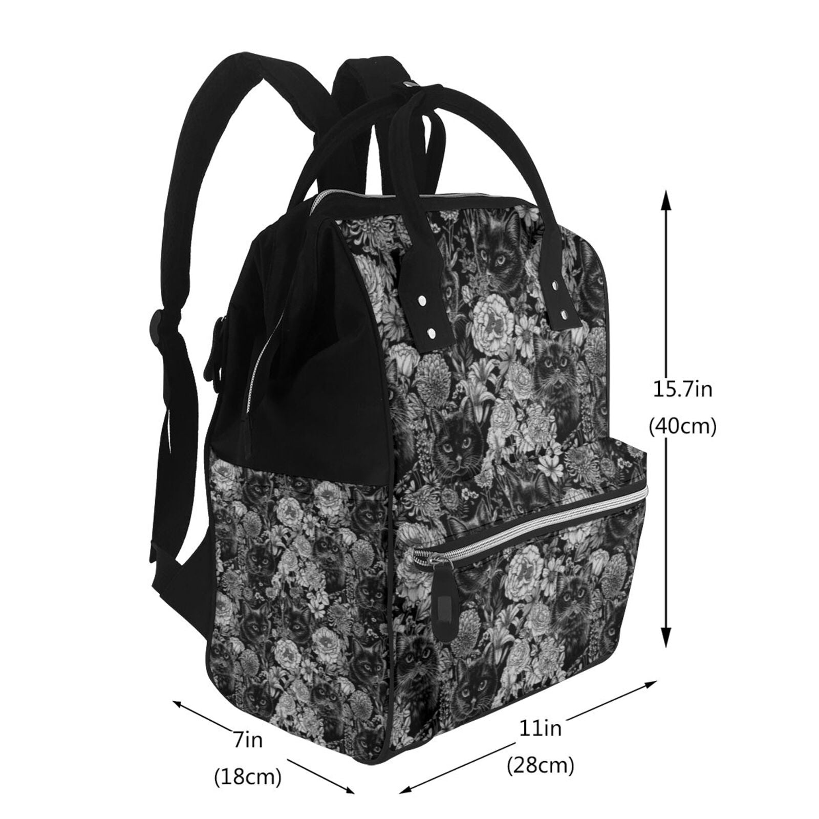 Ratiio Black Cats In A Garden Mummy Backpack - Waterproof Twill Canvas, Large Capacity Diaper Bag with Multiple Pockets and Adjustable Straps