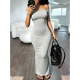 thumbnail image 2 of Womens Grey Off-The-Shoulder Ruched Short Sleeve Bodycon Long Dress, 2 of 5