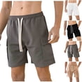thumbnail image 1 of Man Solid-Color Casual Sports Multiple Pockets Drawstring Shorts, 1 of 9