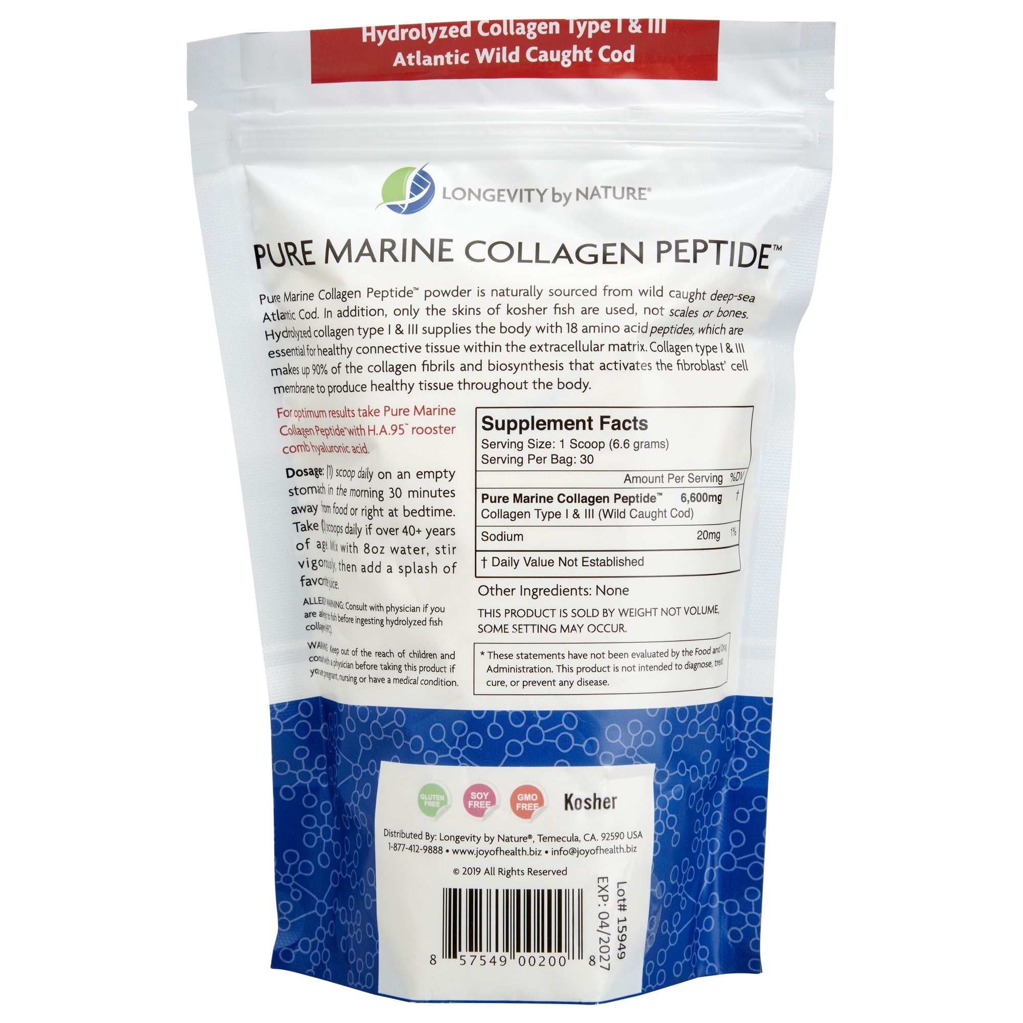 Longevity By Nature Marine Collagen Peptides Powder, Hydrolyzed Collagen Supplement, 7.1 Oz, 1 Each