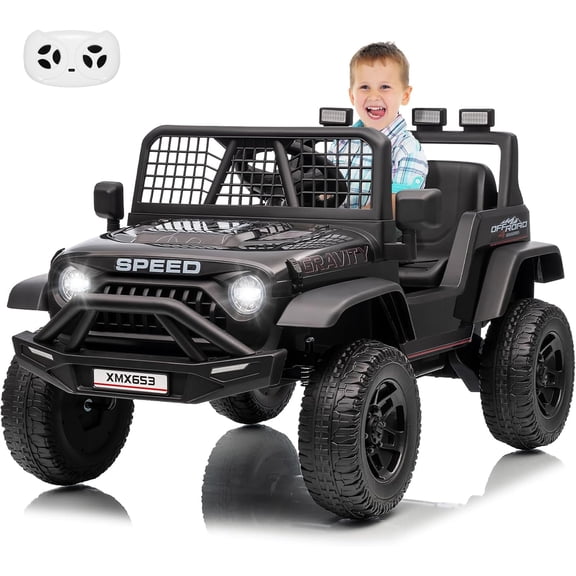 Lumiparty Kids Ride on Car Truck, 12V Kids Electric Vehicles Car Ride on Toy for Toddlers with Remote Control, 3 Speeds, LED Light, Music, USB for 3-6 Years, Black
