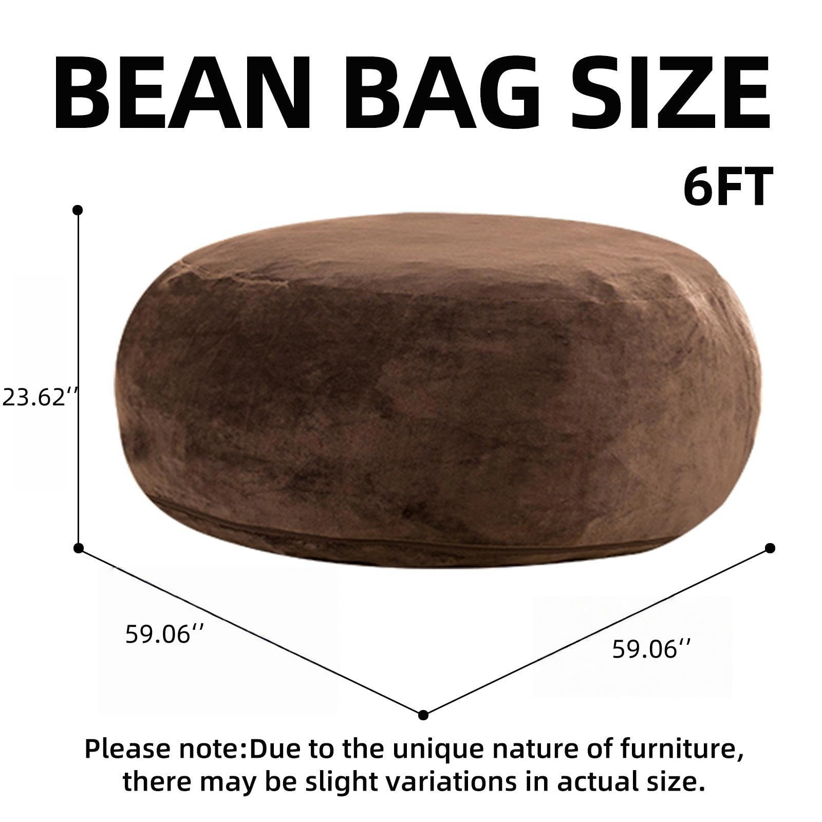 Hommoo 6FT Bean Bag Chair, Memory Foam Filling Soft Sofa with Flannel Cover, Round Sofa for Living Room, Bedroom, College Dorm, Coffee