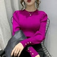 thumbnail image 5 of Fashion O-neck Elastic Female Pullover Sweater Lantern Sleeve Buttons Women Jumpers Knit Tops Winter Clothes Women Pull Femme, 5 of 6