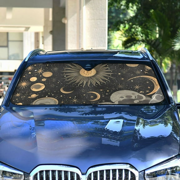 Sun and Moon Stars Waves Automotive Front Car Windshield Sun Shade Reflector Foldable for Front Fit for Cars Truck SUVs