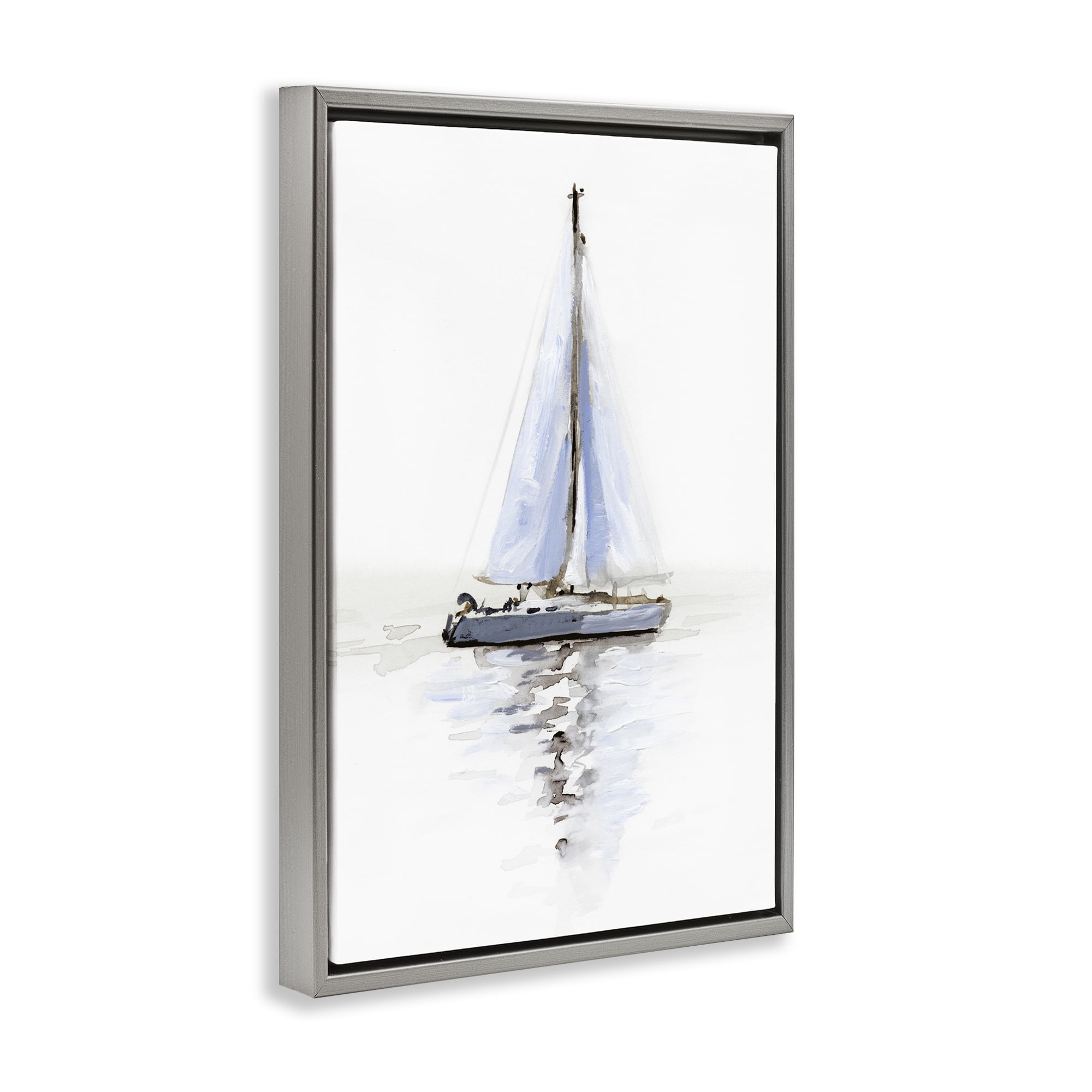 Stupell Industries Reflective Beach Sails Transportation Painting Gray Floater Framed Canvas Art Print Wall Art, 17 x 25