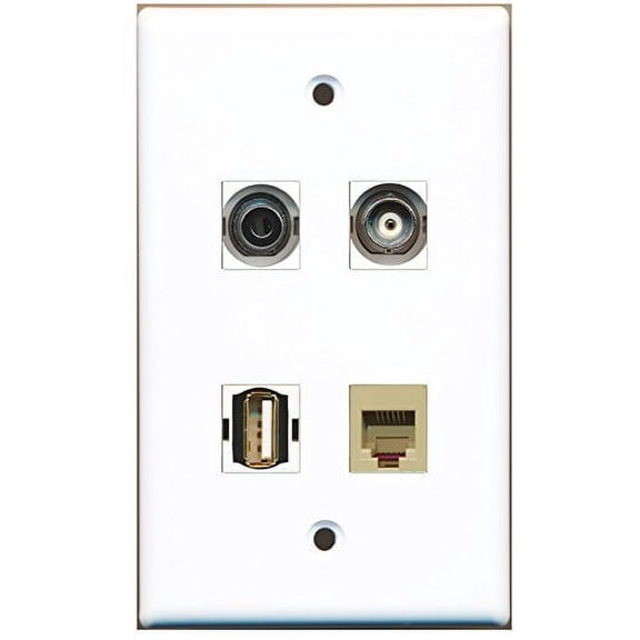 RiteAV - 1 Port USB A-A 1 Port Phone RJ11 RJ12 Beige 1 Port 3.5mm 1 Port BNC Wall Plate