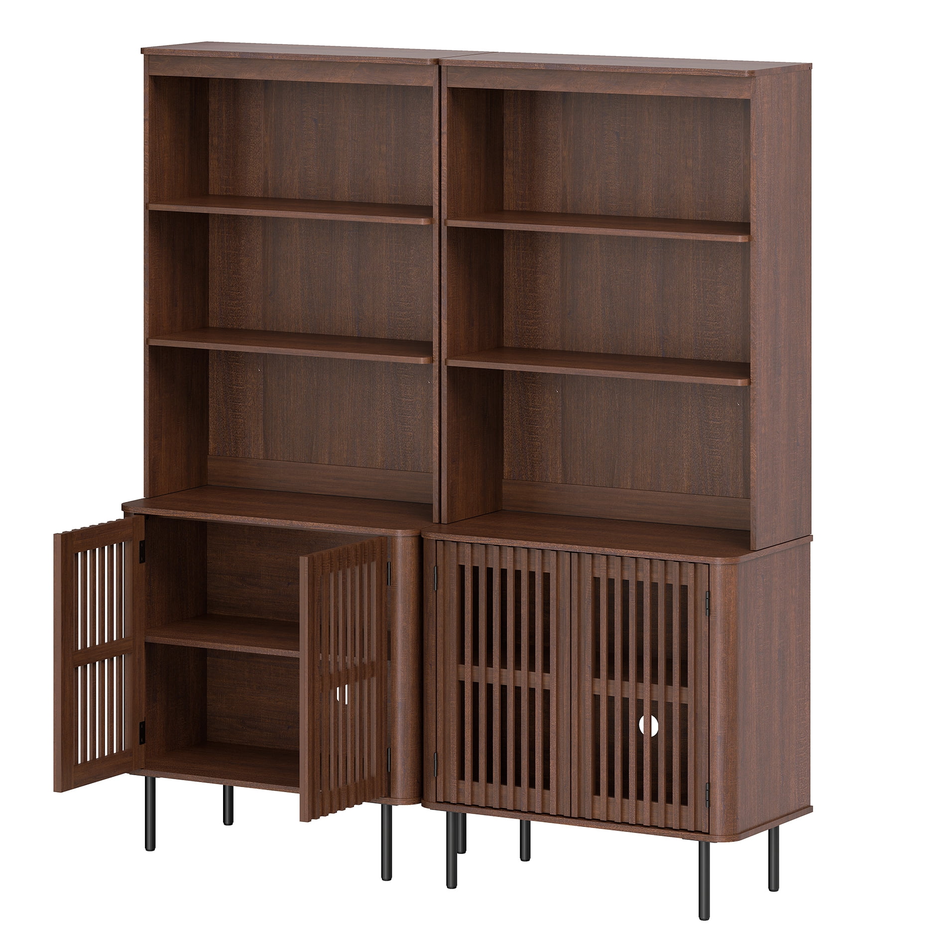 72.8" H X 63" W Kitchen Pantry Storage Cabinet, Push-to-open Door Kitchen Hutch With Adjustable Shelf, Walnut