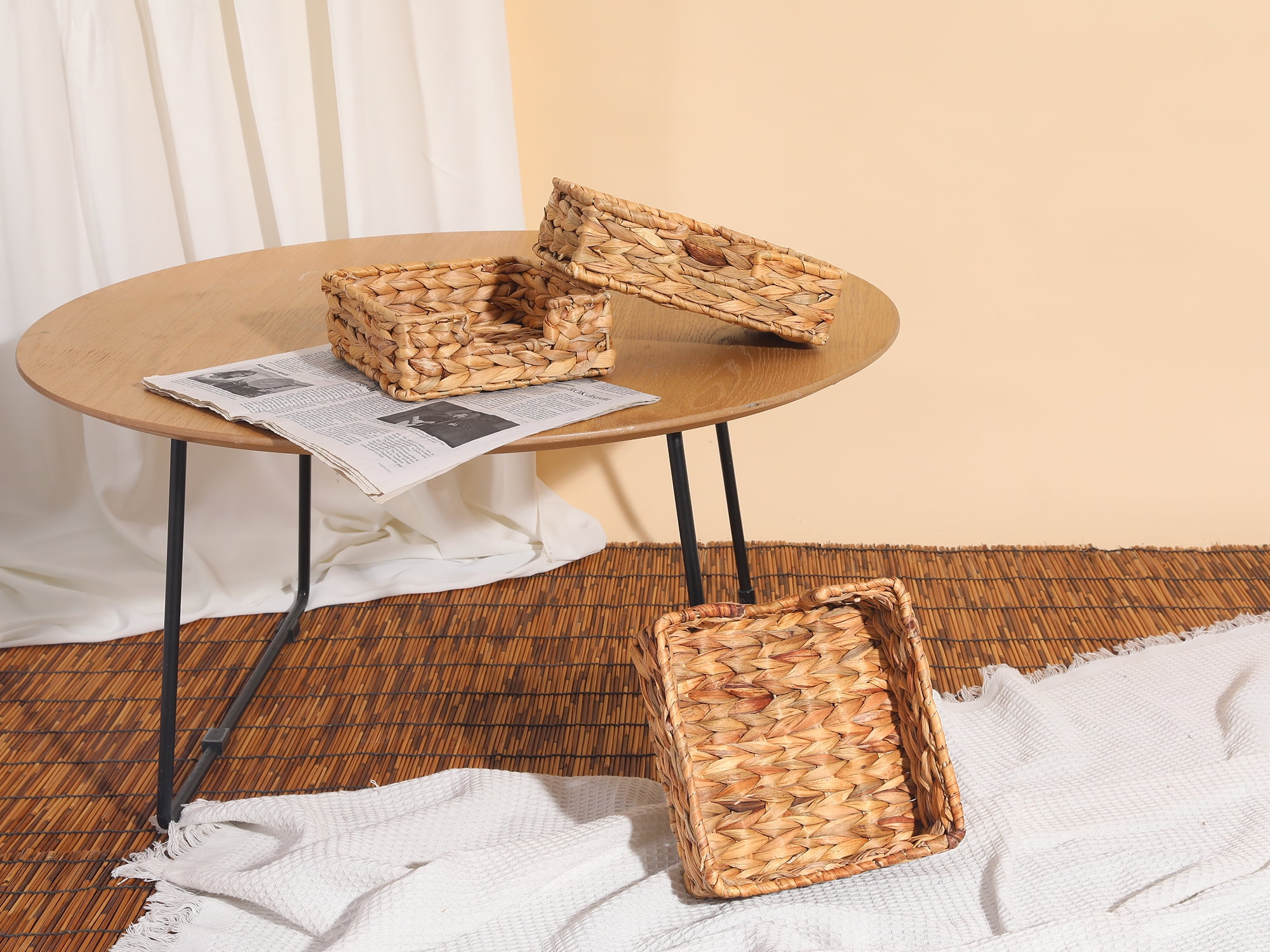Unique Bargains 1 Pc Wicker Basket for Organizing Brown 8.7*8.7*2.8in
