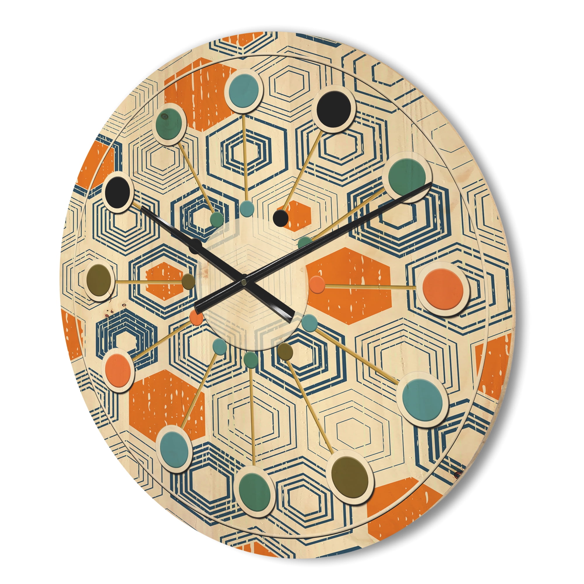 Designart 'Hexagon Retro Pattern IX' Mid-Century Modern Wood Wall Clock