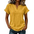 thumbnail image 2 of SSZMDLB Women V Neck T-Shirts Short Sleeve Solid Casual Basic Tee Beach Summer Tops Fashion Scoop Neck Comfy Vacation Outfits Workout Clothes, Yellow M, 2 of 8