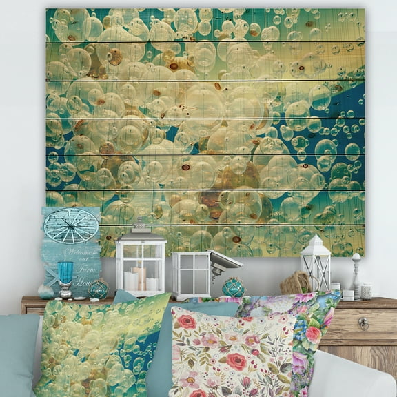 Designart 'Chandelier In The Form of Balls Abstract Art I' Modern Print on Natural Pine Wood