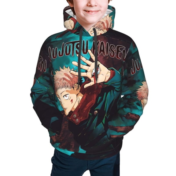 Jujutsu Kaisen Yuji Itadori Kids' Hoodie 3d Print Sweatshirt Soft Pullover Hooded With Big Pockets For Boys Or Girls Small