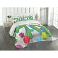thumbnail image 3 of Ambesonne Green Quilted Bedspread Set 3 Pcs, Balloons and Curls, King Size, Fern Green and Blue, 3 of 5