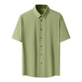 thumbnail image 2 of WREESH Men's Short Sleeve Solid Color Button Down Shirts Ice Silk Formal Dress Elegant Summer Style Green, 2 of 5