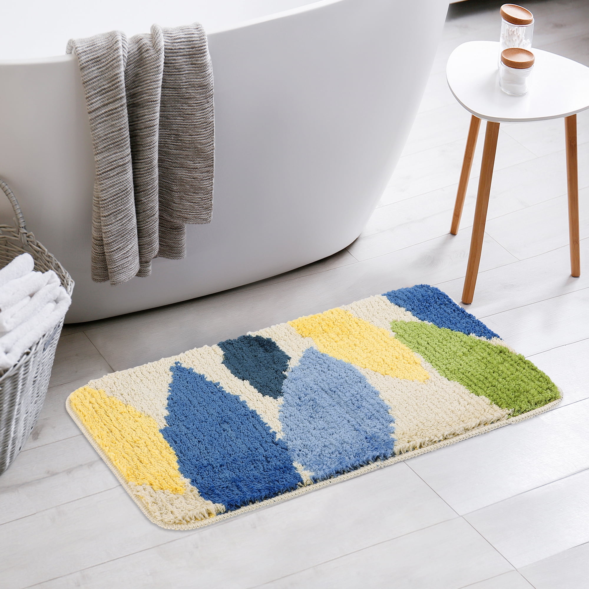 Unique Bargains 2 Pcs Printing Non-Slip Bathroom Mats Soft Plush Fluffy Bath Rugs Leaves-3 16" x 24"