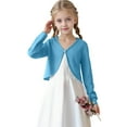 thumbnail image 6 of Xyant Girls Open Front Cardigan Kids Girls Shrug Children Knit Long Sleeve Bolero for Girls with Button Closure (Sky Blue,7-8 Years), 6 of 7