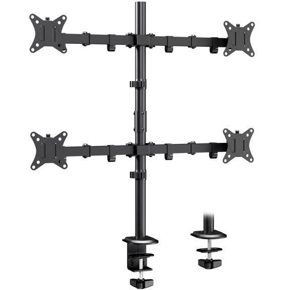 PUTORSEN Quad Monitor Stand, 4 Monitor Desk Mount for 17 to 32 Inch Screens, Heavy Duty Fully Adjustable Desk Arm with 31.7" Height, fits C-Clamp & Grommet Base