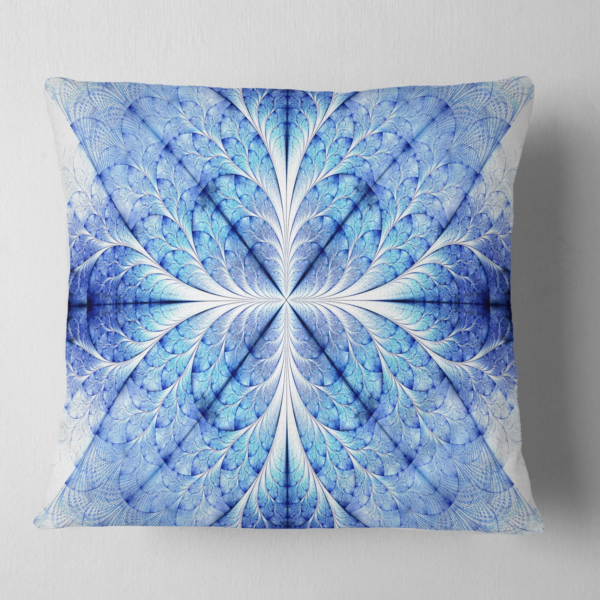 Designart Symmetrical Light Blue Pattern - Floral Throw Pillow - 16x16