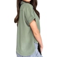 thumbnail image 5 of QAFOPEH Women Lapel Collar Short Sleeve Button High Low Hem Solid Color Top, 5 of 5