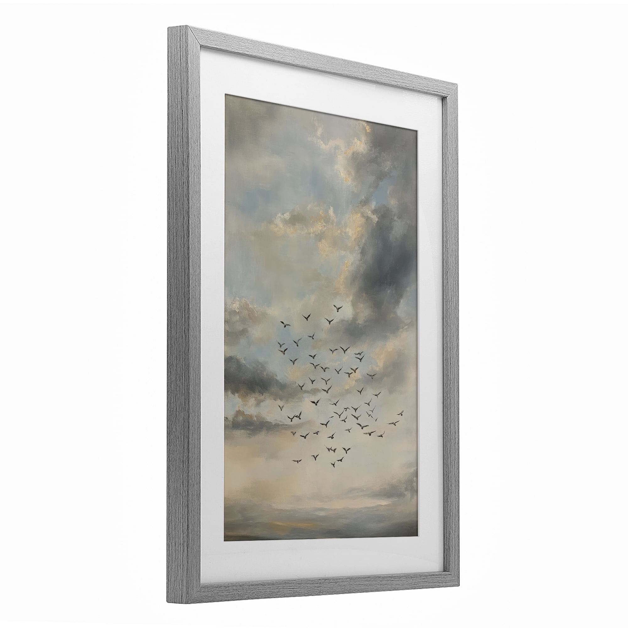 Stupell Industries Birds in the Clouds at Dusk Gray Framed Print Under Glass, design by Petal Prints Design