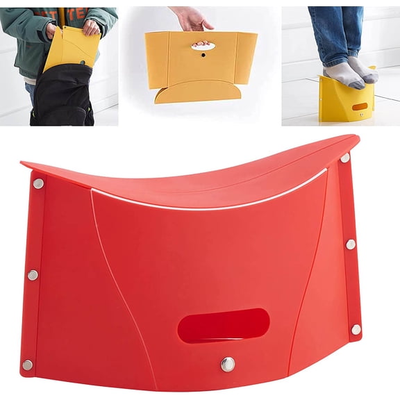 Portable Folding Stool for Outdoor Camping and Fishing, Lightweight Collapsible Plastic Step Stool with Carry Handle, Multi-functional Seat A#048 Red